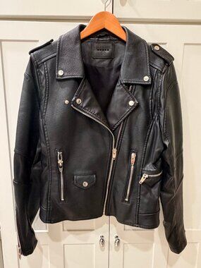 Blank NYC Black Faux Leather Moto Jacket Size Large Biker Zip Jacket